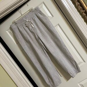 LOFT Gray Jogger Cotton Blend Pants with Elastic Waistband and Elastic Cuffs